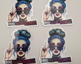 Mind Your Own Business Vinyl Bookish Sticker | Sassy Girl Sticker | Funny Bookish Gift | Kindle | Kobo | Blue Hair Sunglasses | Nosy AF