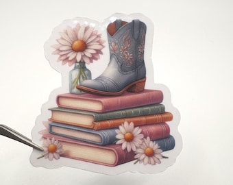 Cowboy Boot on Books Vinyl Book Sticker | Cowgirl Bookish Sticker | Romance Reader Gift | Book Lover Accessory | Cowboy romance | Small Town