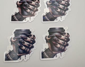 Gothic Hand Vinyl Sticker: Dark Academia Bookish Coffee Lover Gift
