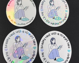 Sticker livre en vinyle avec un visage impassible | Lecteur de charbon | Lecteur cadeau | Sticker livresques | Lecteur de livres | Kindle | Holo | Paillettes