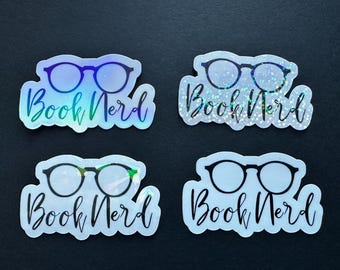 Pegatina de vinilo para libros con forma de gafas para nerds de libros / Lector de obscenidades / Regalo para lectores / Pegatina para amantes de los libros / Lector de libros / Pegatina para Kindle / Pegatina de vinilo / Blanco y negro