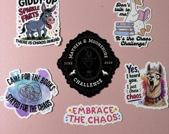 Mayhem & Moonshine Challenge sticker pack AND bookmarks