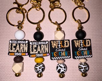 Teacher Appreciation Keychain: Animal Print Silicone Beads, Back to School Gift