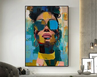 Original Portrait Oil Painting On Canvas, Beautiful Colorful Female Painting, Abstract Figure Painting, Boho Wall Art Living Room Wall Decor