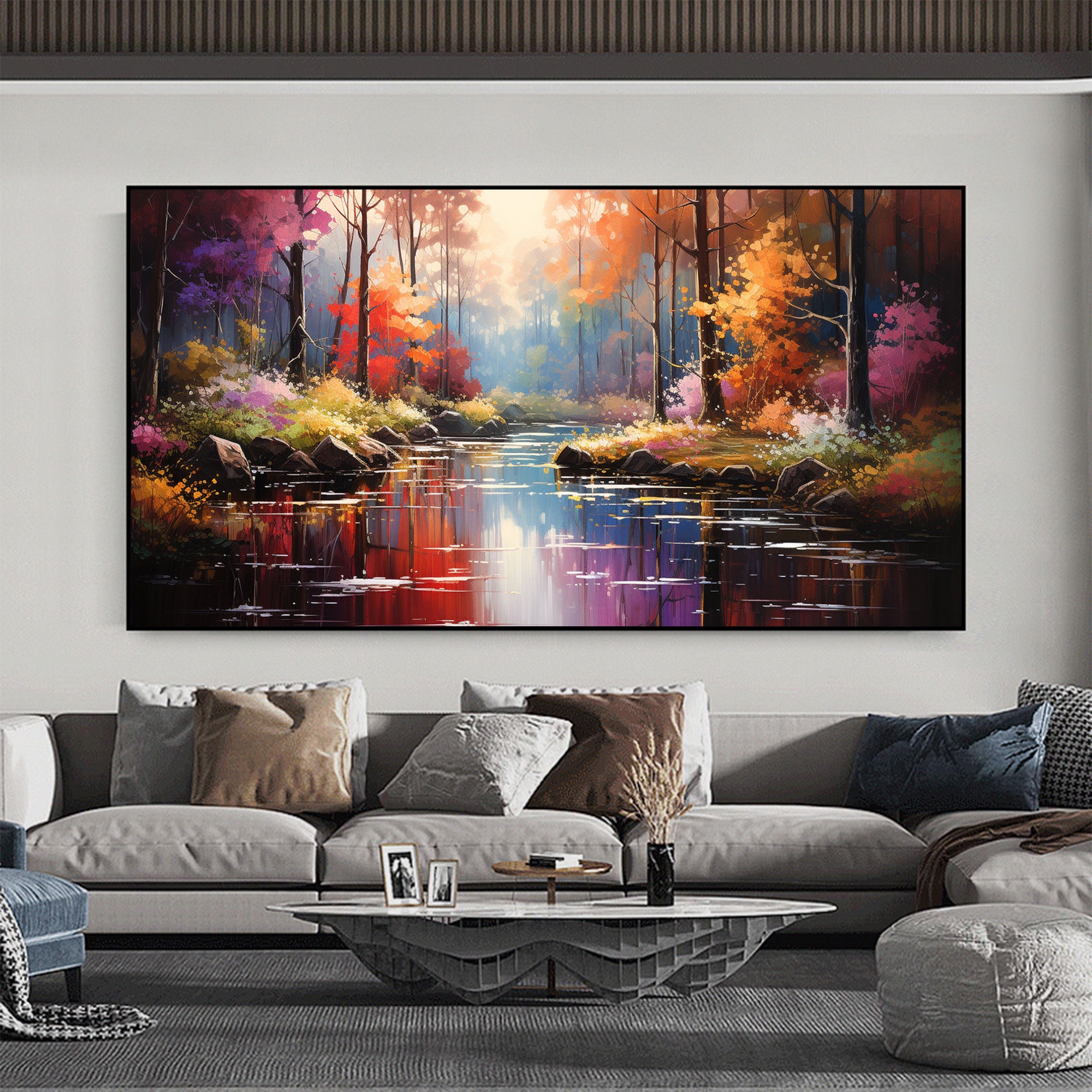 Original Colorful Forest Oil Painting on Canvas, Abstract Landscape — free download