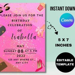 Editable Shades of Pink Invitation, Agate Birthday Dinner Invitation, Printable