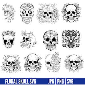 FLORAL SKULL SVG,Skull svg bundle,Floral Skull Svg Cut Files For Cricut,Skull vector,Skull Silhouette,Floral Skull Vector,Instant download.