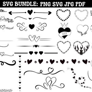 Paquete de svg de borde de corazón, svg de divisor de texto de corazón, svg de corazón, svg de corona de corazón, svg de divisores de boda, svg de día de San Valentín, svg de divisor de garabatos