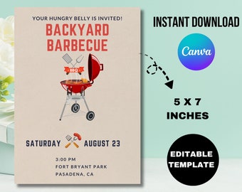 Invitación de cumpleaños para barbacoa en el jardín, fiesta de verano en el jardín editable (digital)