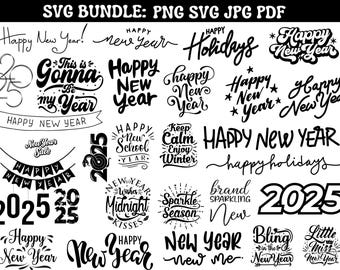 Happy New Year 2025 SVG Bundle | Holiday Clipart (Digital Download)