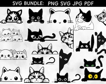 Peeking Cat Svg Bundle, Peeking Cats Template, black cat svg, Kitten Svg, Cat Design, Vector, Cat Head SVG, Cut Files For Cricut, Silhouette