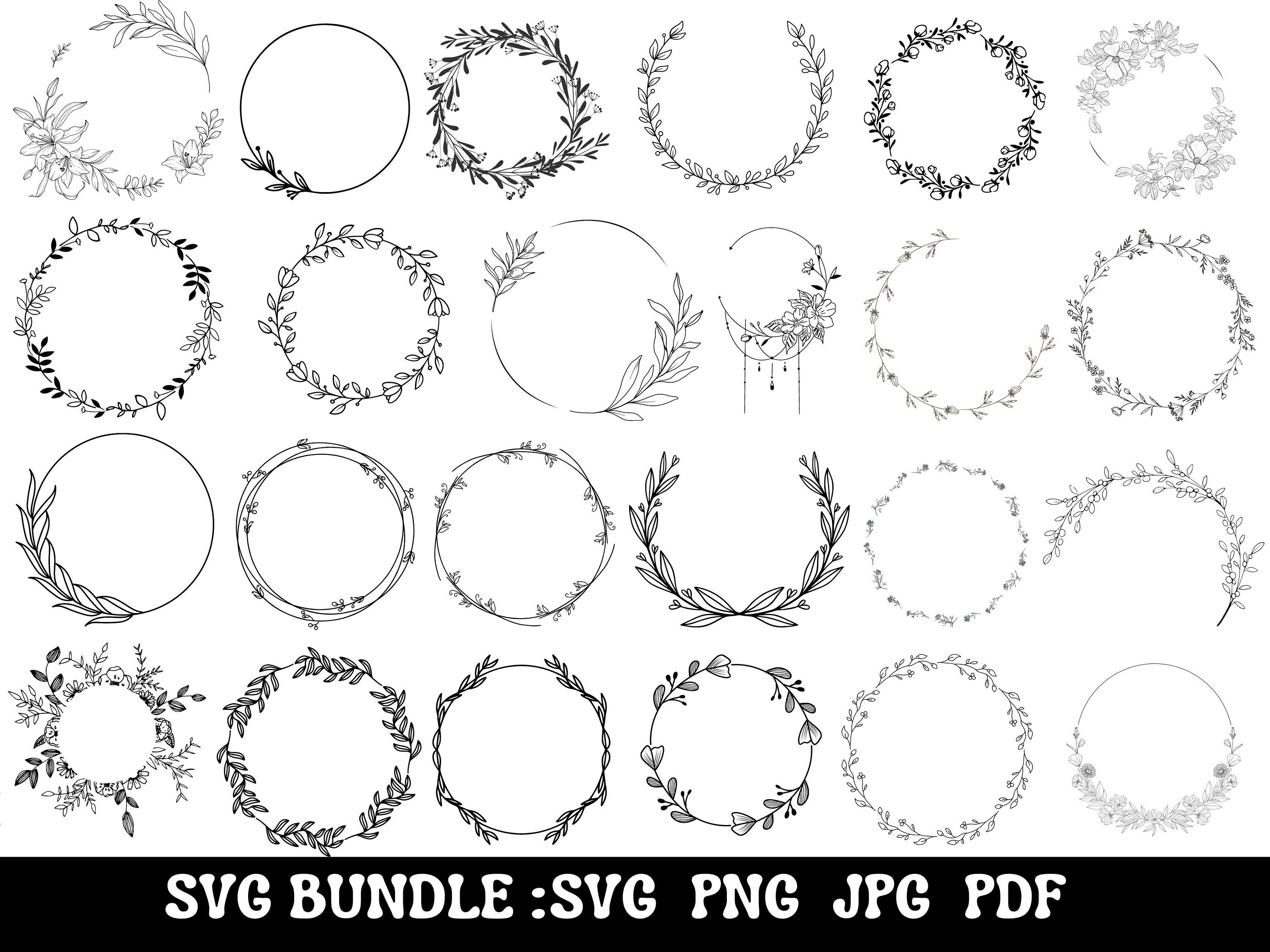 Floral Wreath SVG Bundle | Laurel, Heart, Wedding Designs (digital ...