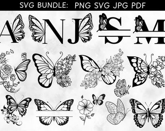 Floral Butterfly SVG Bundle | Cricut, Silhouette Cutting Files (Digital Download)
