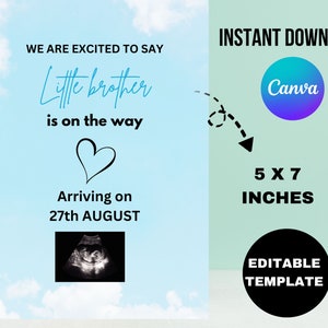 Girl Pregnancy Announcement Digital Baby Announcement Girl Gender Reveal Social Media Reveal Editable Template Its a Girl Little Sister