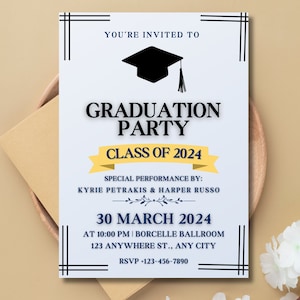 Graduation Invitation Template Printable Editable Electronic Graduation