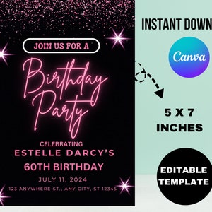 Pink Birthday Party Invitation Women Birthday Invitation for Her Instant Download Any Age Editable Template