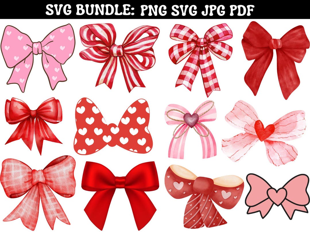 Valentine's Day Heart Bow PNG Bundle, Retro Love Shirt Design (digital ...