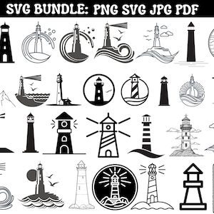 Pacchetto di immagini SVG di fari e oceano (download digitale)
