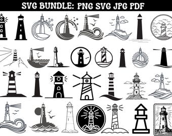 Lighthouse SVG Bundle, Ocean Clipart (Digital Download)