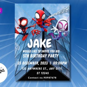 Modelo editável de convite de aniversário de super-herói, convite digital de super-herói dos Vingadores, cartão de convite de super-herói para download instantâneo
