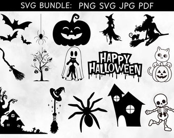 Halloween SVG-bundel, griezelige clipart, gesneden bestanden (digitale download)