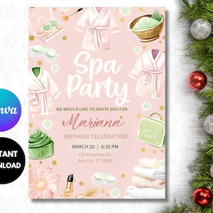 Spa Party Birthday Invitation, Pamper Party Birthday Invite, Spa Day, Glam Party Birthday, Any Age Birthday Party Invite, Printable