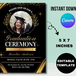 Graduation Invitation Template, Graduation Party Invite, Editable Graduation Announcement Photo Invite Digital Download Class of 2024