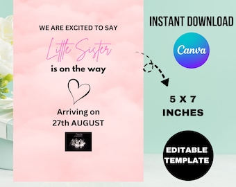 Girl Pregnancy Announcement | Little Sister Reveal, Editable Template (Digital Download)