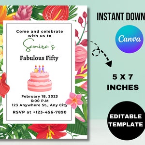 Flower Birthday Invitation Wildflower Birthday invite Floral Woman's Birthday Mother's day Invite CANVA EDITABLE Instant download