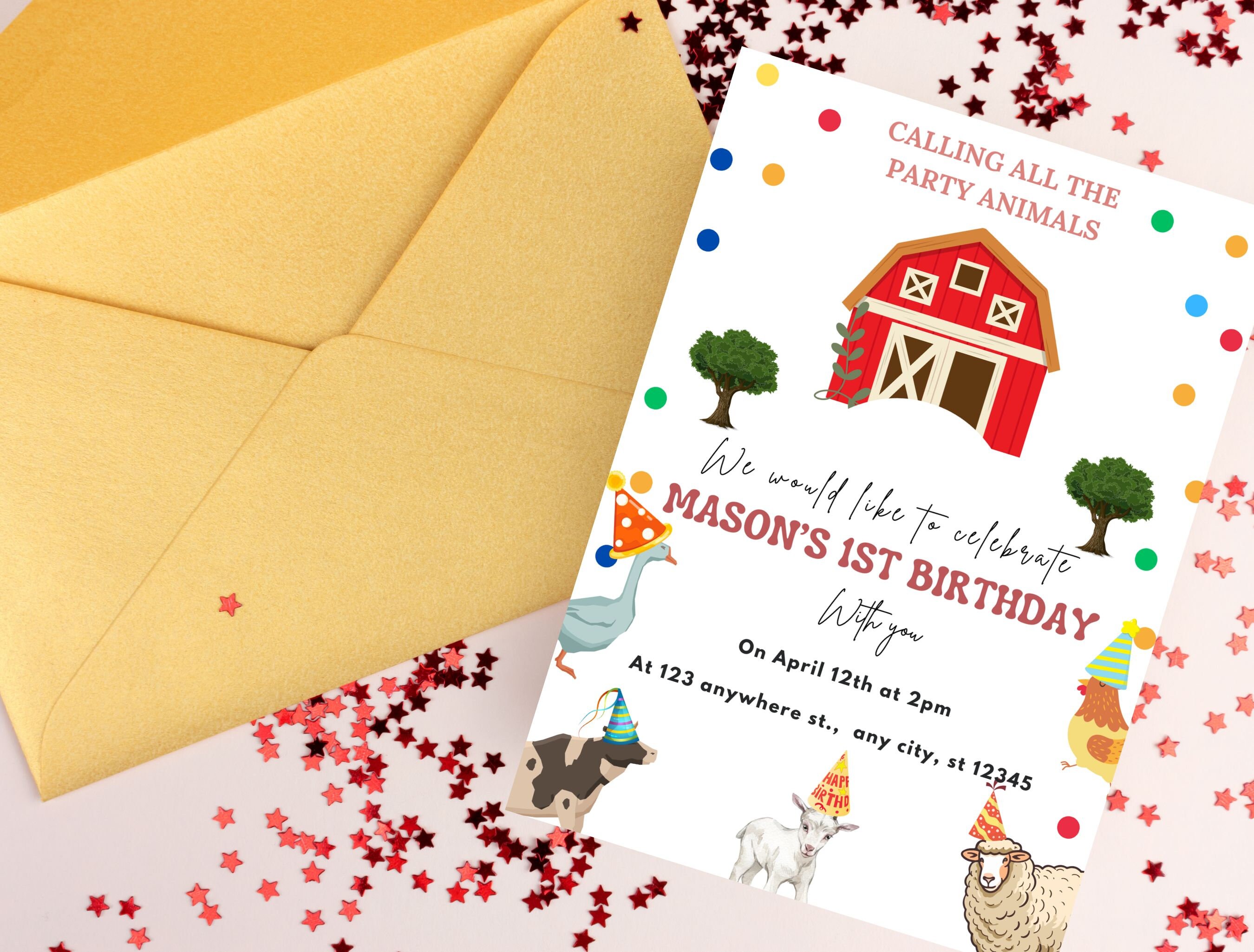 Editable Farm Animals Birthday Invitation Boy Farm Barnyard First ...