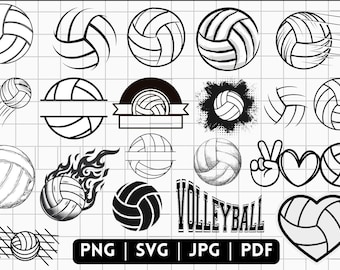 Imágenes prediseñadas de siluetas de voleibol, paquete de imágenes SVG y PNG de pelotas (descarga digital)