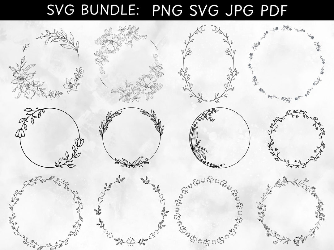Floral Wreath SVG Bundle | Laurel & Flower Circle Frames (digital ...
