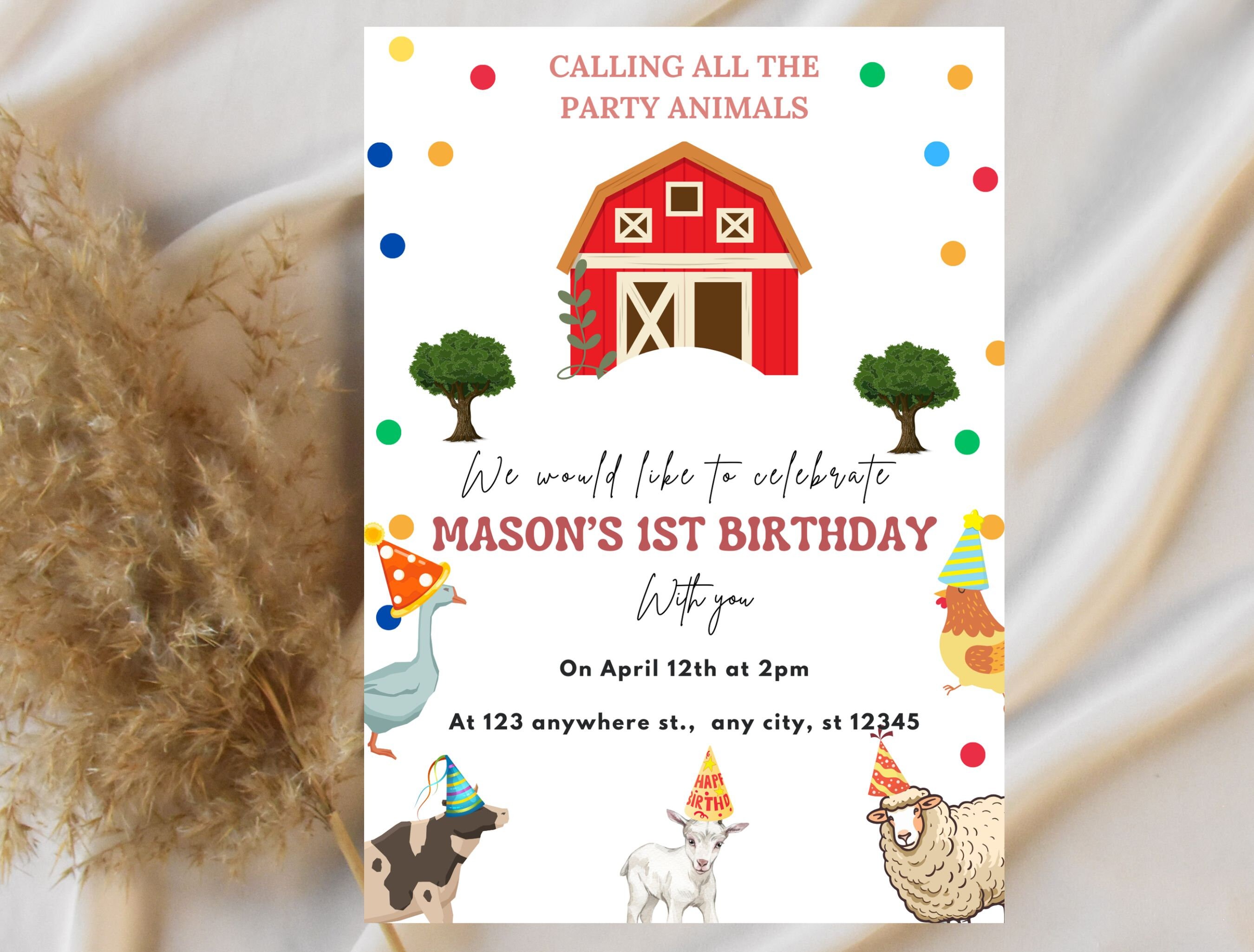 Editable Farm Animals Birthday Invitation Boy Farm Barnyard First ...