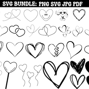 Pacchetto Heart Svg - Hearts Svg, Love Svg, Valentine Days Svg, File di taglio di cuori carini, Icone di cuori, Png, JPG Heart Cricut, Clipart di cuori