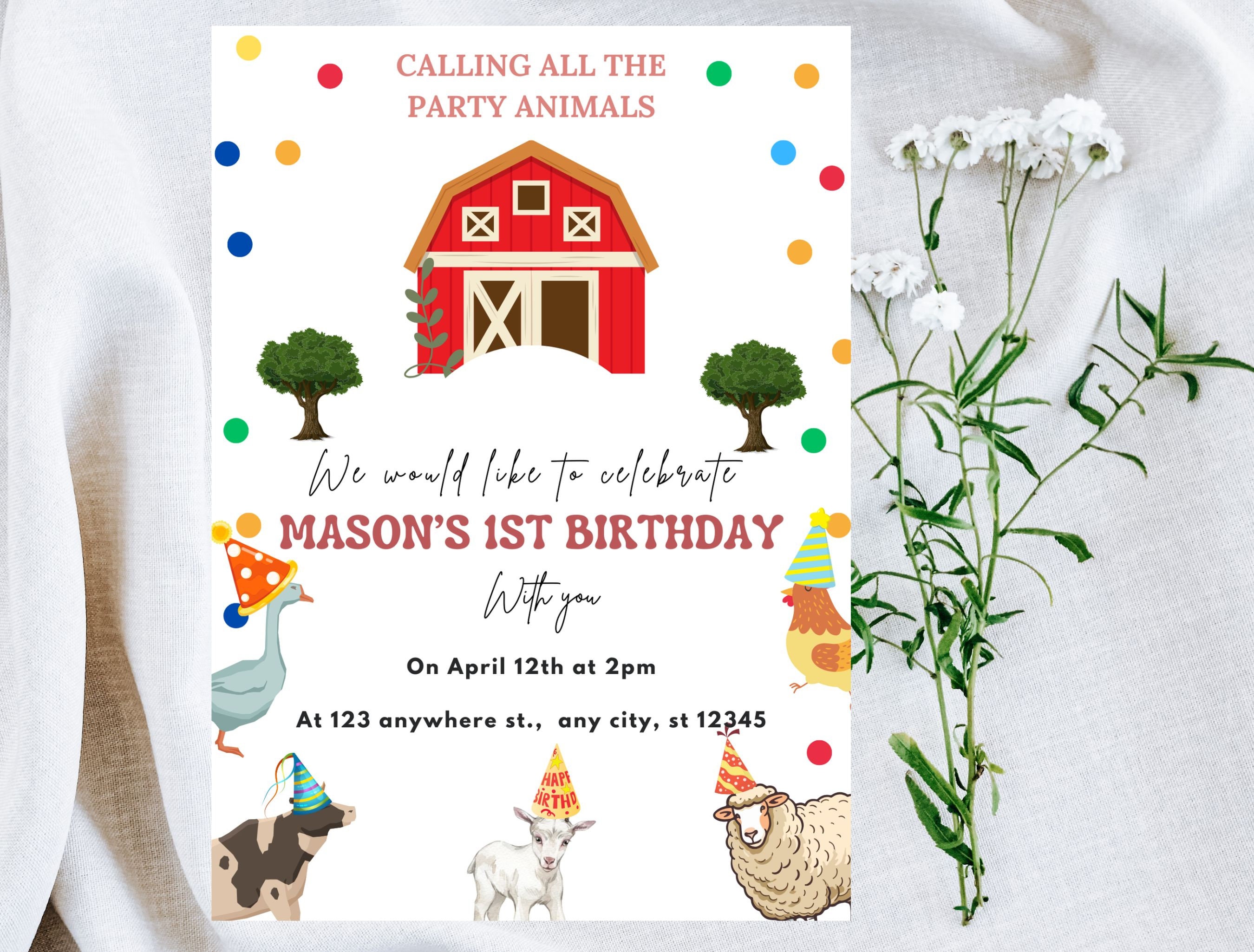 Editable Farm Animals Birthday Invitation Boy Farm Barnyard First ...