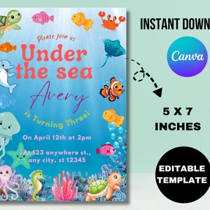 Under The Sea Birthday Invitation Template, Editable Ocean Animals Party Invite, Magical Sea Life Invitation Template, Instant Download