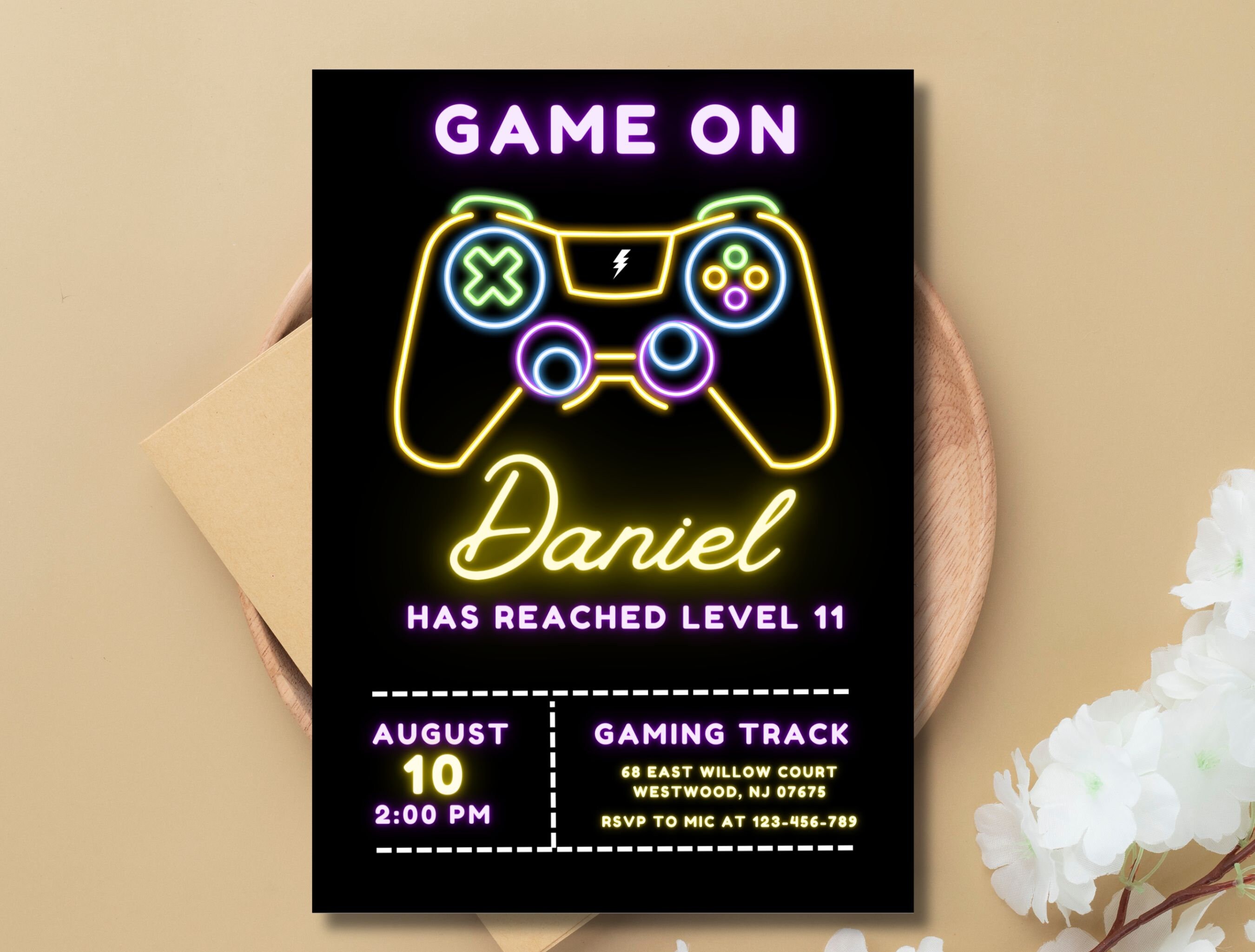 Neon Video Game Birthday Invitation Template, Editable Canva (5x7" PDF ...