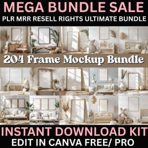 Wall Art Mockup Bundle: 204 Frame Styles, Prints & Posters (Pdf Downloads Editable in canva )