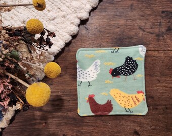 Flannel Fabric Chicken Coasters, Farmhouse Charm Fabric Coasters, Chicken Lover Gift, Gift for Any Occasion, Housewarming Gift