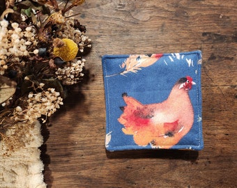 Flannel Fabric Chicken Coasters, Farmhouse Charm Fabric Coasters, Chicken Lover Gift, Gift for Any Occasion, Housewarming Gift
