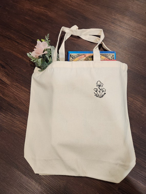 Wildflower Embroidered Canvas Tote Bag, Nature Lover Gift