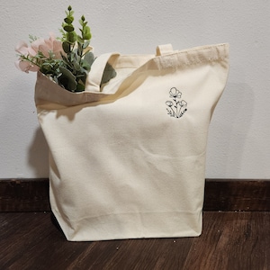 Wildblumen bestickte Canvas Einkaufstasche, Geschenk für Naturliebhaber, minimalistische Blumenstickerei, Geschenk für jeden Anlass
