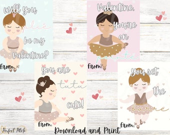 Tarjetas de San Valentín de ballet imprimibles, Tarjeta de San Valentín para niños para clase, Tarjetas de San Valentín, Tarjetas de San Valentín para niños, Tarjetas de San Valentín para la escuela