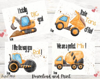Tarjetas de San Valentín de camiones de construcción imprimibles, tarjeta de San Valentín para niños, tarjeta de San Valentín, tarjeta de San Valentín para niños, tarjetas de San Valentín para la escuela