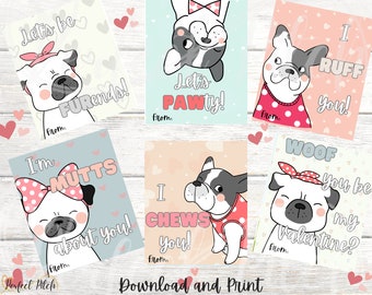 Tarjetas imprimibles del día de San Valentín para perros, tarjetas de San Valentín para niños para la escuela, tarjetas de San Valentín, tarjetas de San Valentín para niños, tarjetas de San Valentín para la escuela