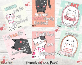 Tarjetas de San Valentín para gatos imprimibles, Tarjetas de San Valentín para niños para clase, Tarjetas de San Valentín, Tarjetas de San Valentín para niños, Tarjetas de San Valentín para la escuela