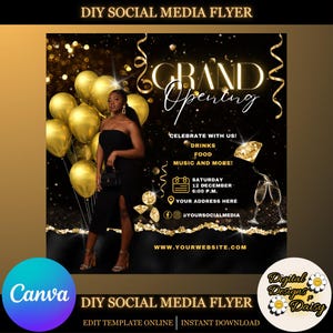 Grand Opening Flyer, DIY Celebration Flyer, Event Party Flyer, Launch Flyer, Instagram Flyer,  Hair/Beauty/Nails Flyer, Canva Template