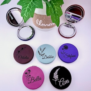 Birth Month Flower Compact Mirror, Personalized Compact Mirror, Gifts for Women, Gifts for Bridesmaid, Gifts for Mom,  Gifts for Her