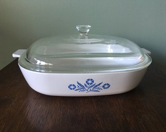 Vintage 60's Corning Ware P-10-B Blue Cornflower 10" Casserole With Lid, USA