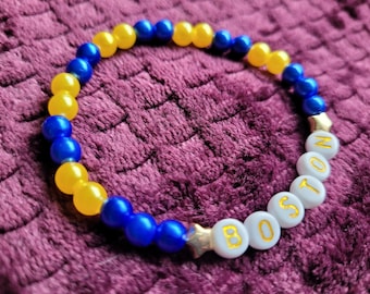 Boston Marathon Bracelet: Blue & Yellow Beaded Race Jewelry